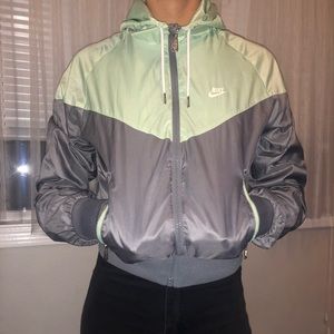 Grey and green Nike zip up windbreaker